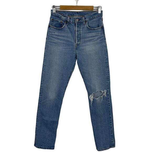 Levi's Original 501 Straight Leg Button Fly Distressed High Rise Waist Size 27 - Picture 2 of 16